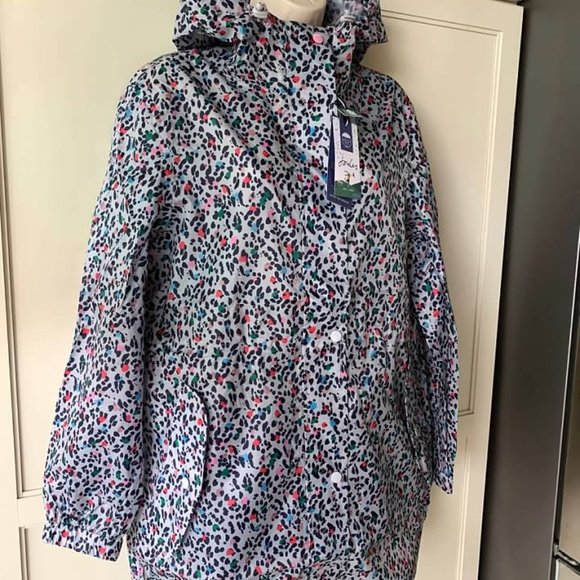 Joules Go Lightly Silver Multi Rain Jacket-NWT- SZ 8,10,12 - Picture 2 of 5